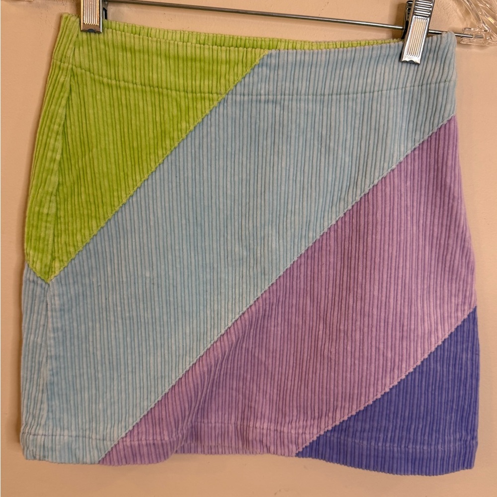 Talbots Colorblock Corduroy Mini Skirt - Lime, Light Blue, Lavender, Purple - Picture 3 of 9